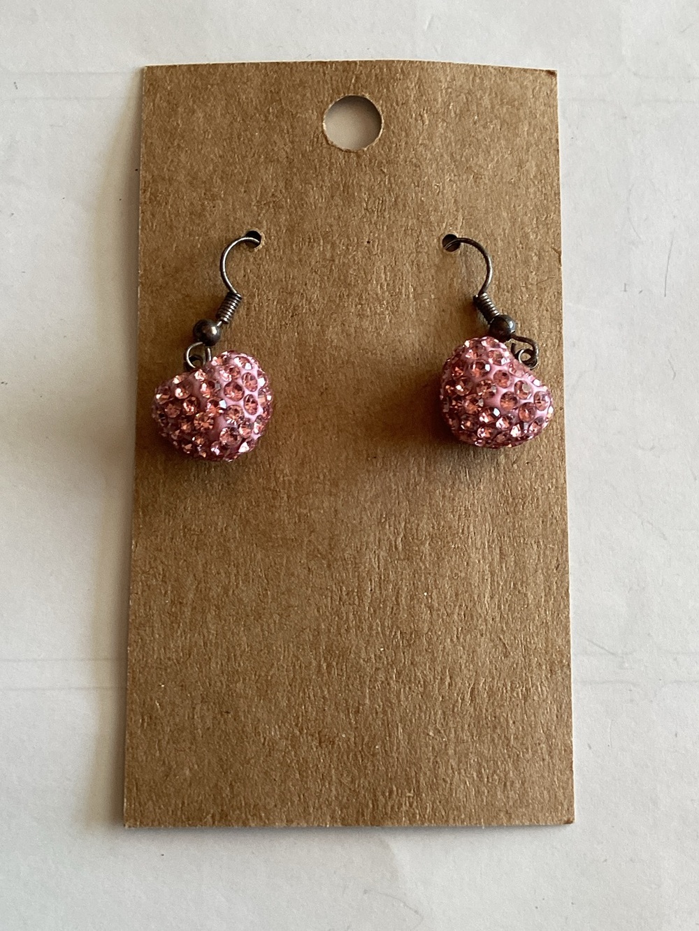 Pink Crystal Heart Drop Earrings — Sparkling Dangle Style